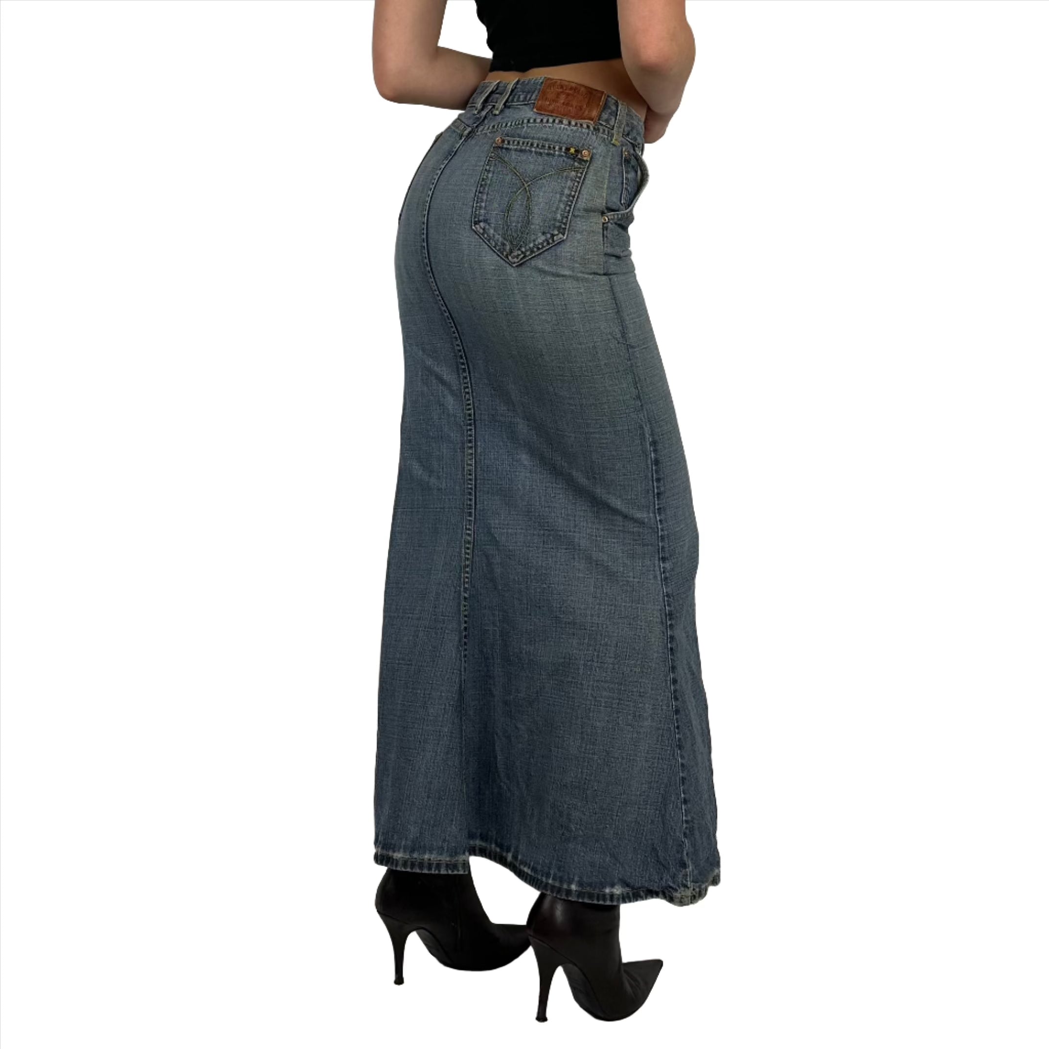 Vintage 00's High Rise Denim Maxi Skirt (XS/S)