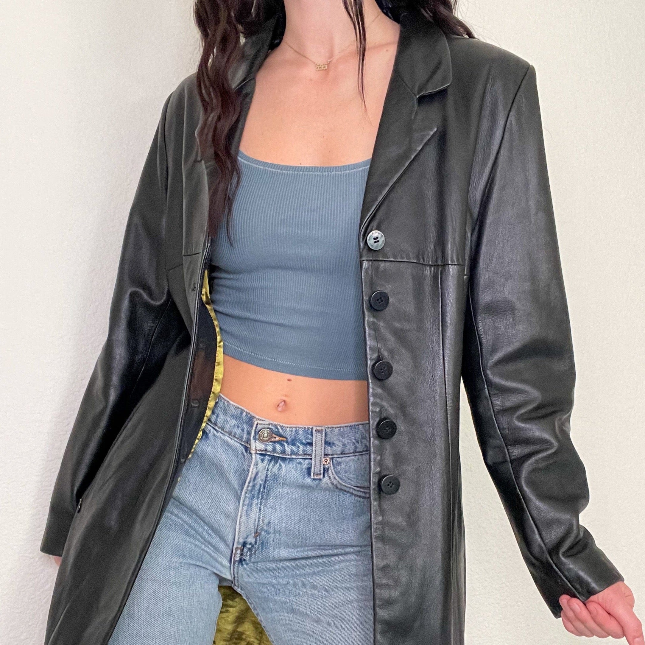 Black Y2K Wilson's Leather Trench Coat