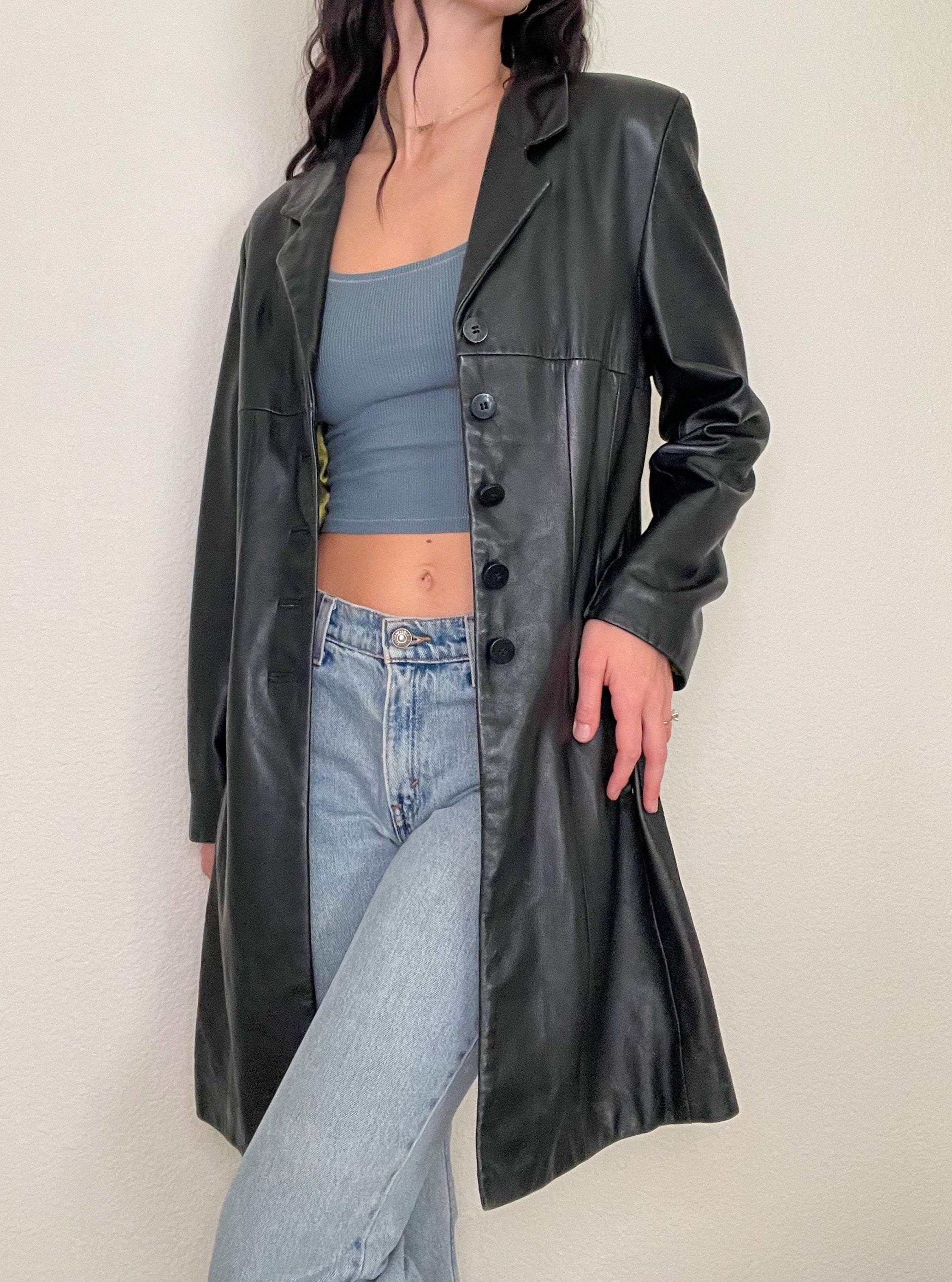 Black Y2K Wilson's Leather Trench Coat