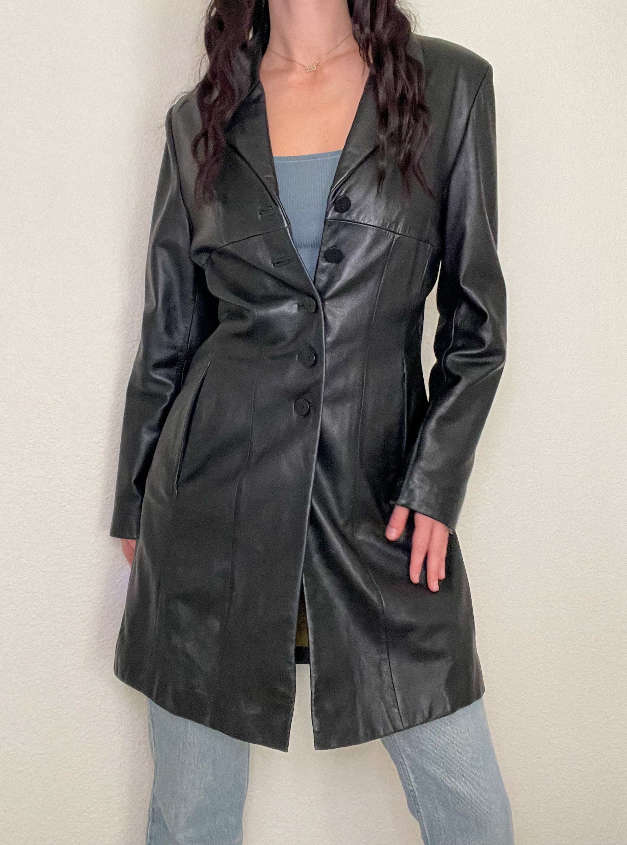 Black Y2K Wilson's Leather Trench Coat
