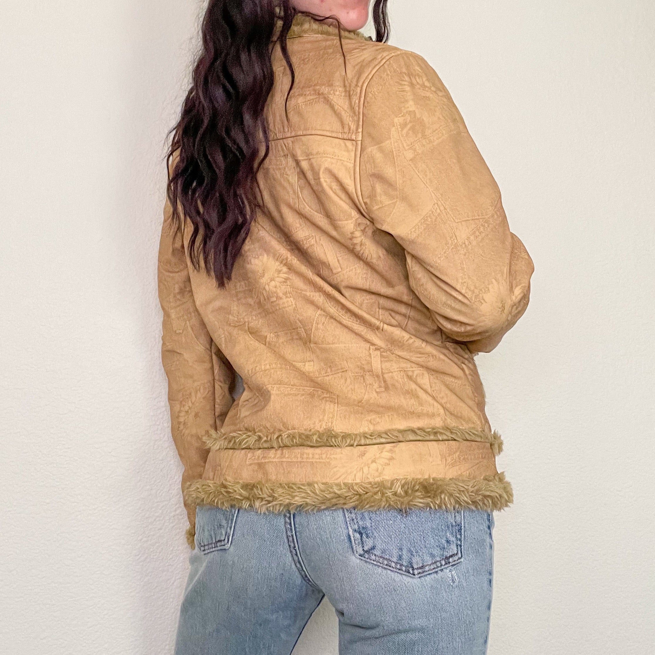 Y2K Tan Faux Fur Coat (M)