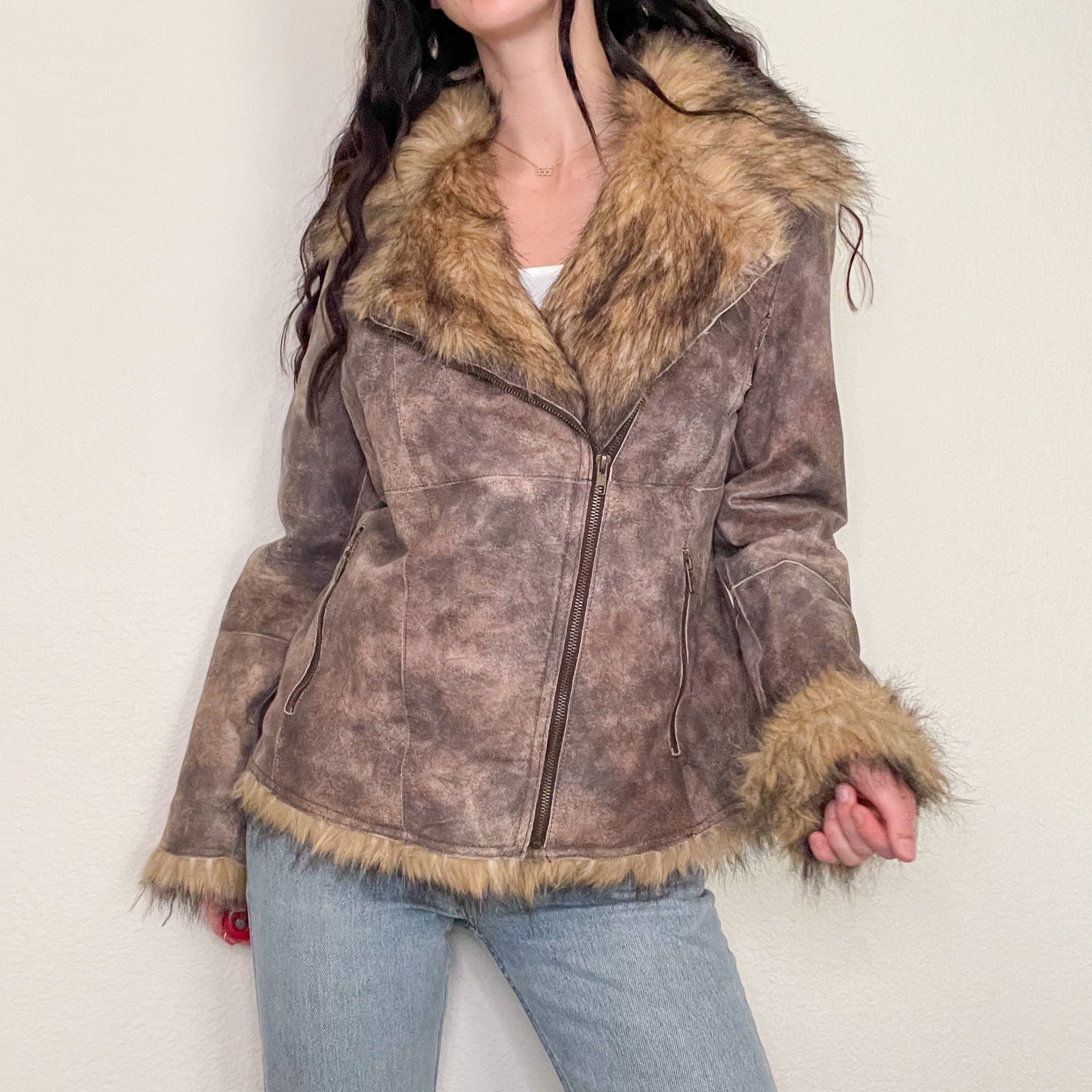 Brown Zip Up Leather Penny Lane Coat