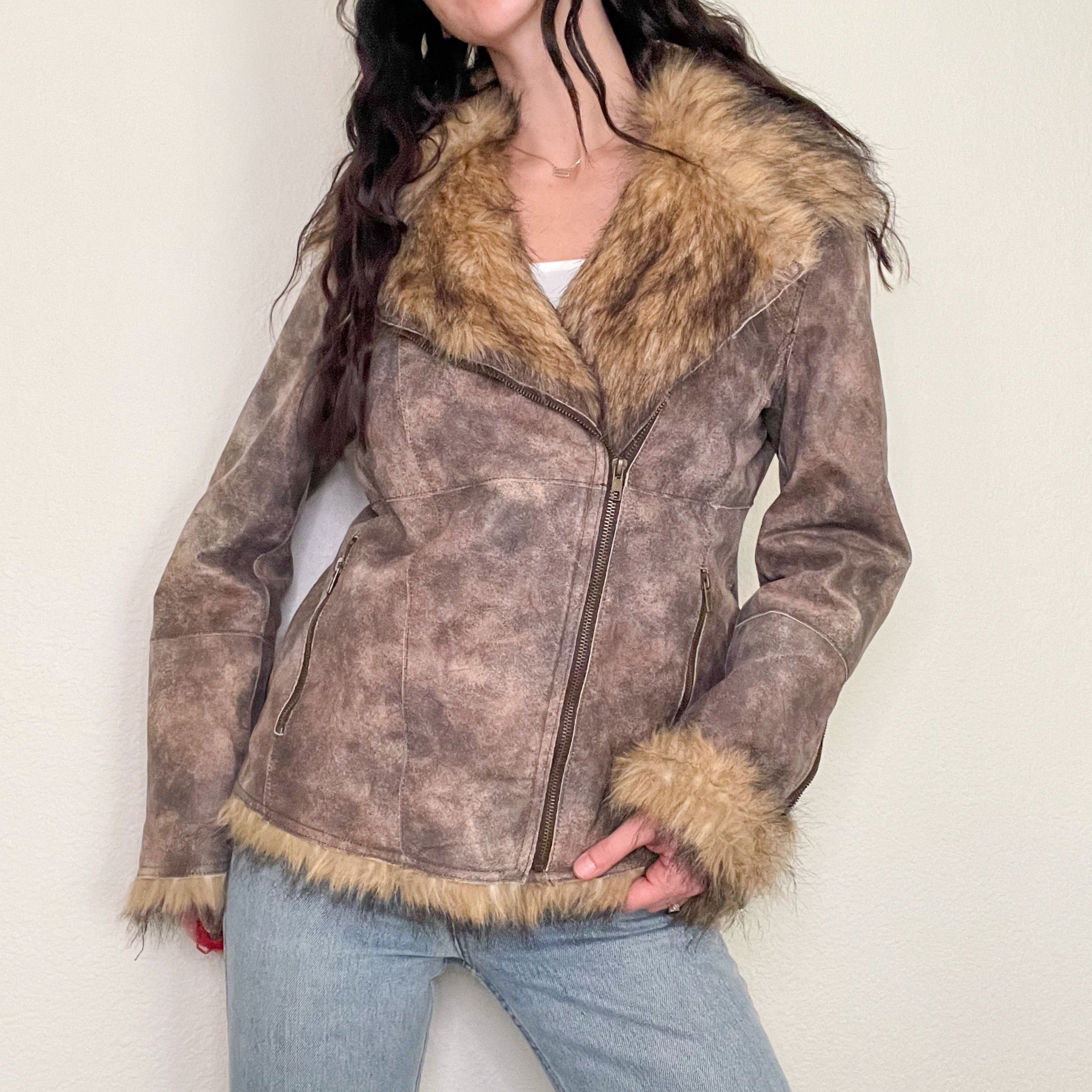 Brown Zip Up Leather Penny Lane Coat