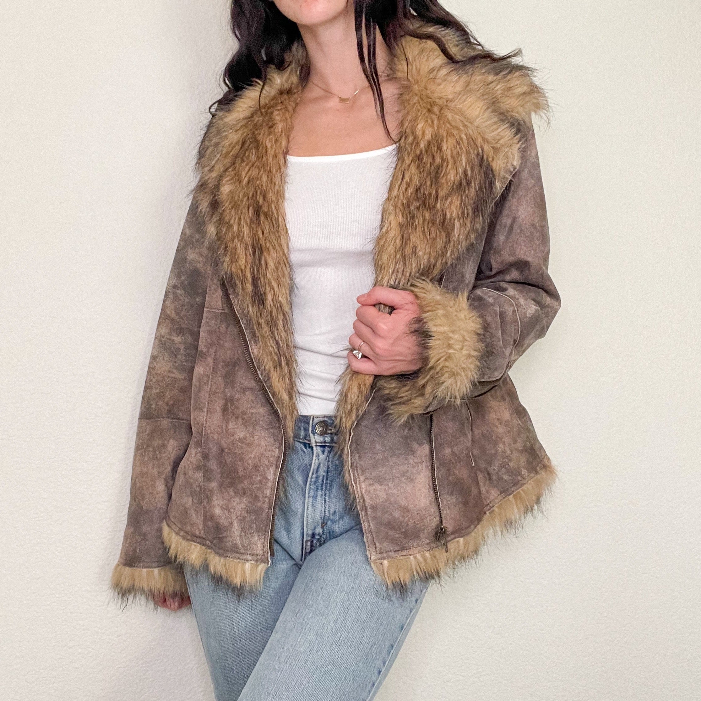 Brown Zip Up Leather Penny Lane Coat