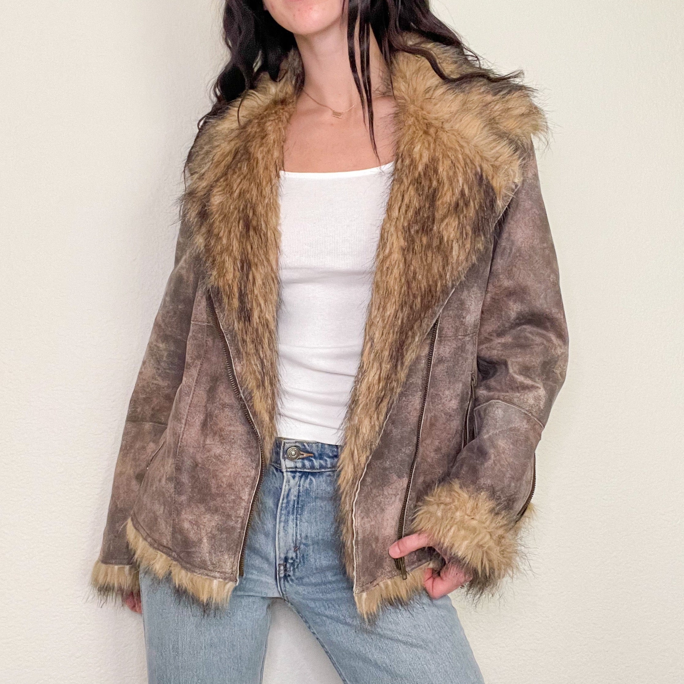 Brown Zip Up Leather Penny Lane Coat