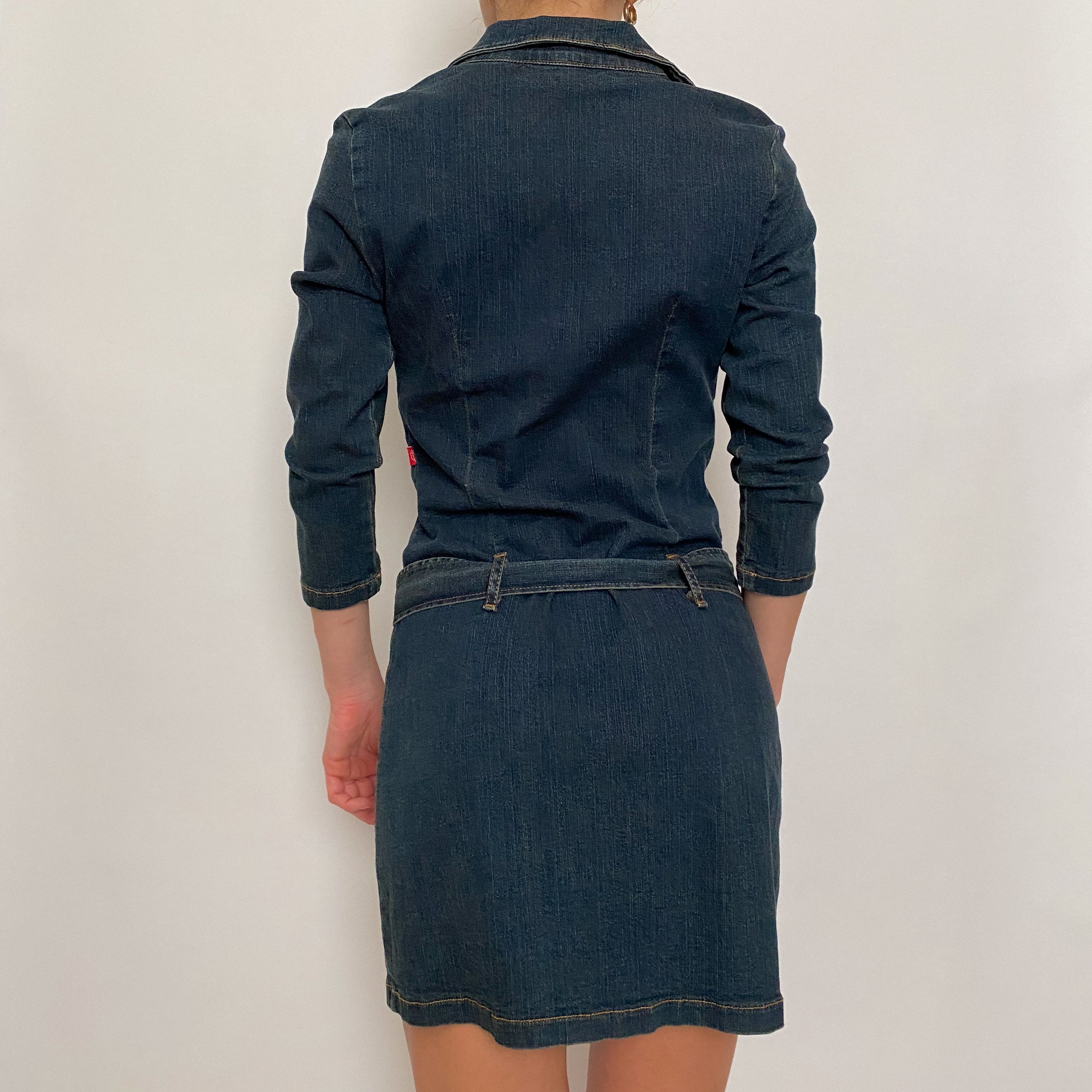 belted denim mini dress - size m
