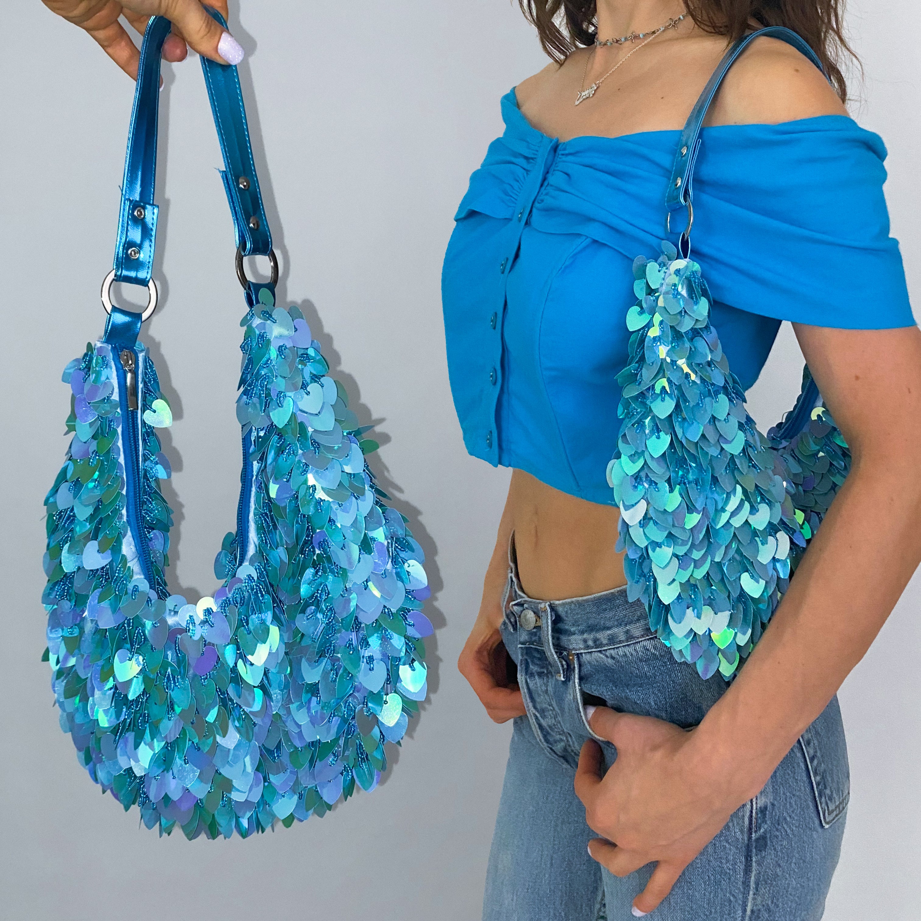sequin heart shoulder bag