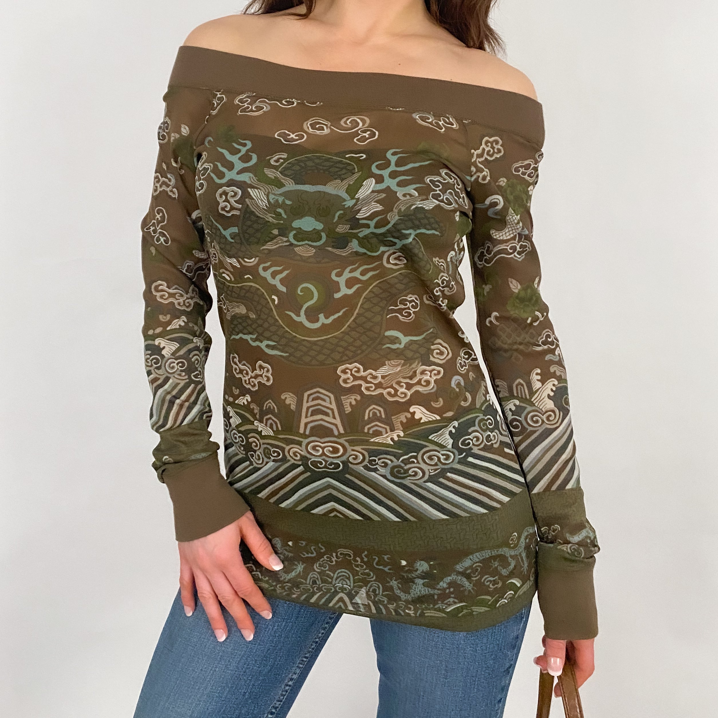 DKNY Long Sleeve Mesh Top