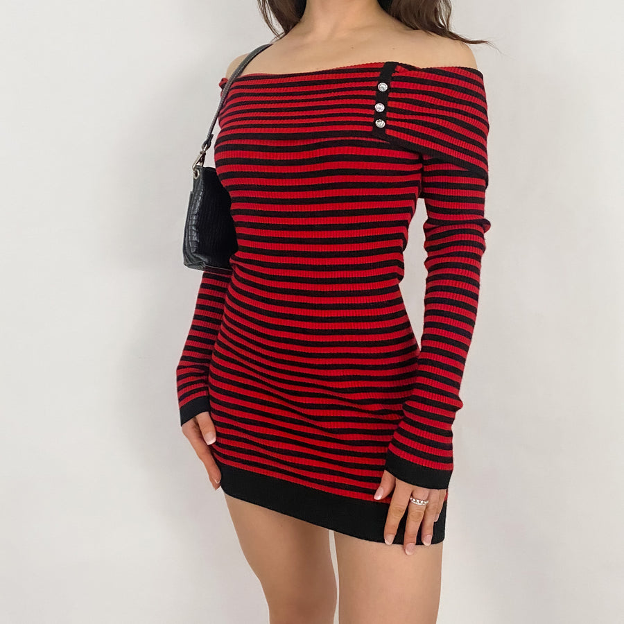 Black and Red Striped Mini Dress