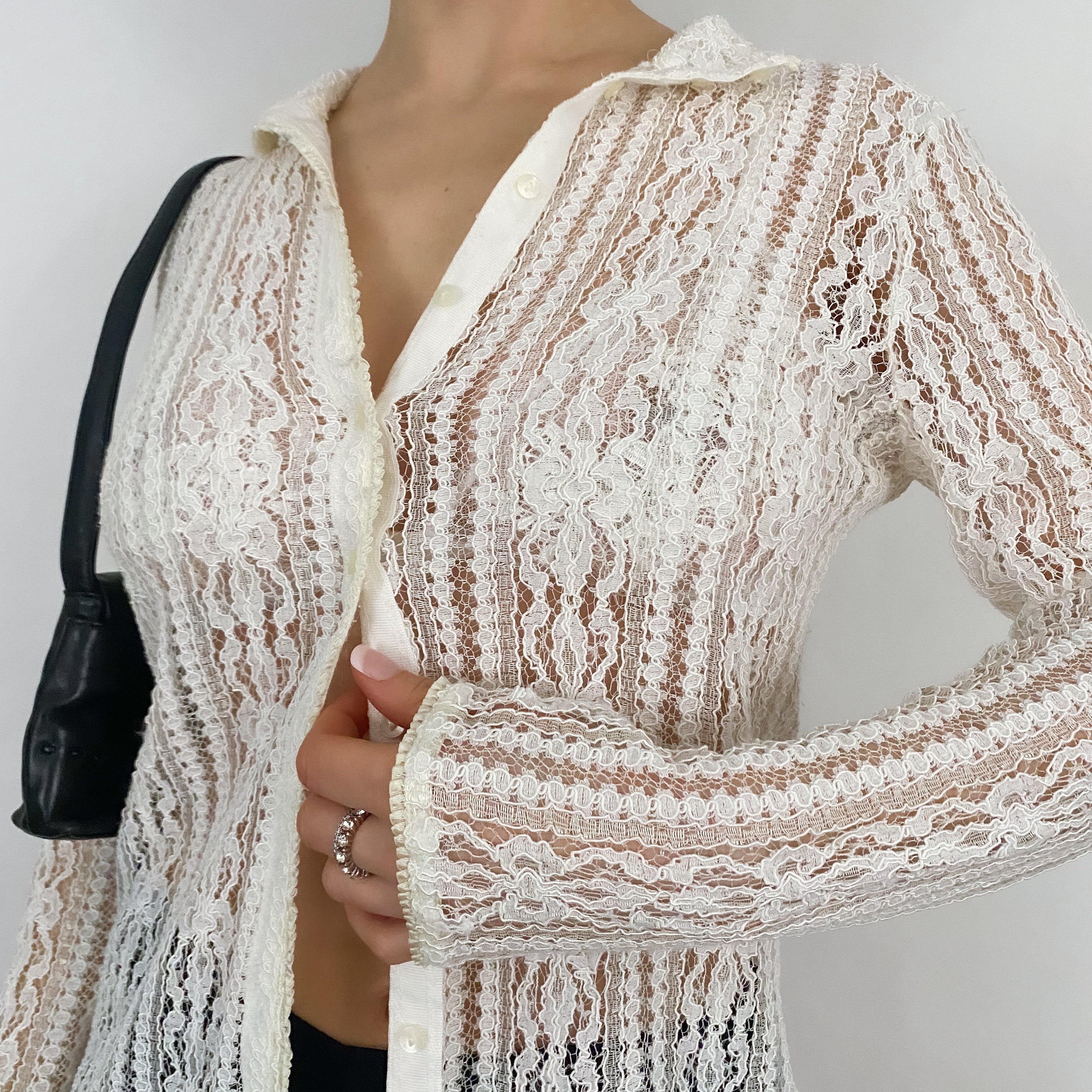 90's White Lace Blouse
