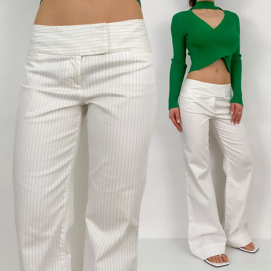Y2K White Striped Trousers
