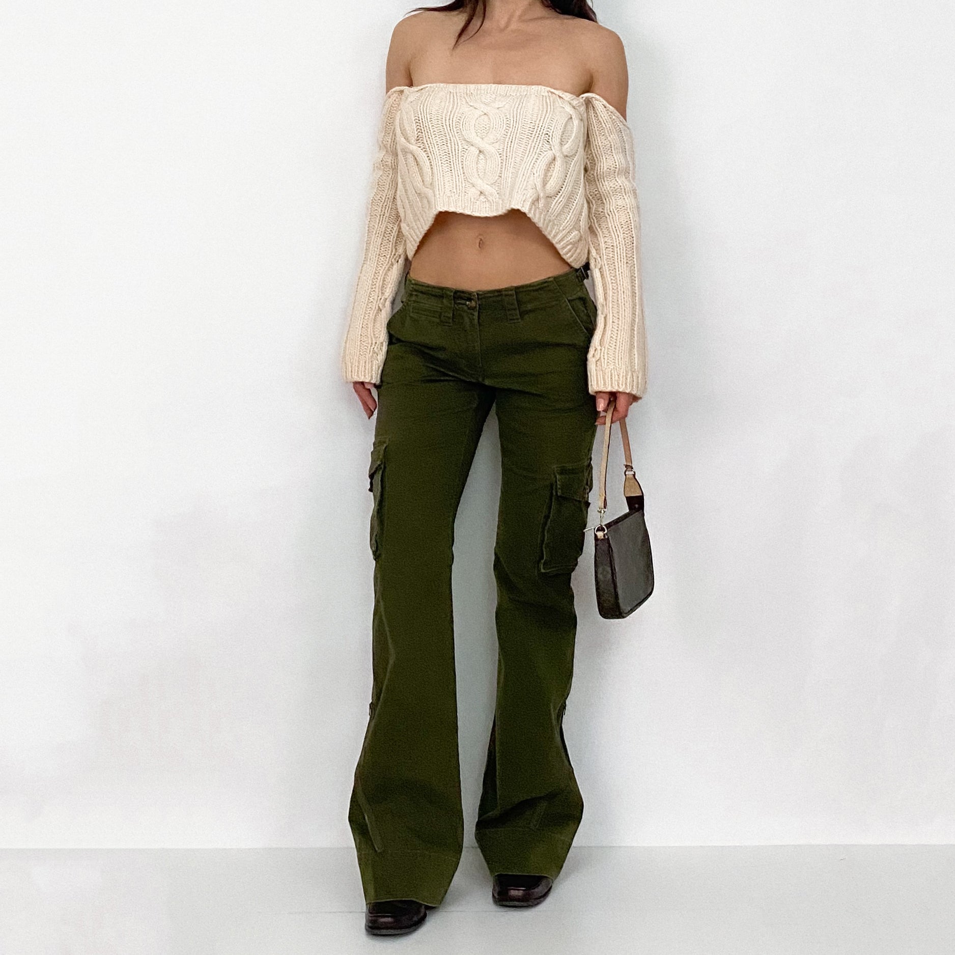 Y2K Olive Zipper Flare Cargos