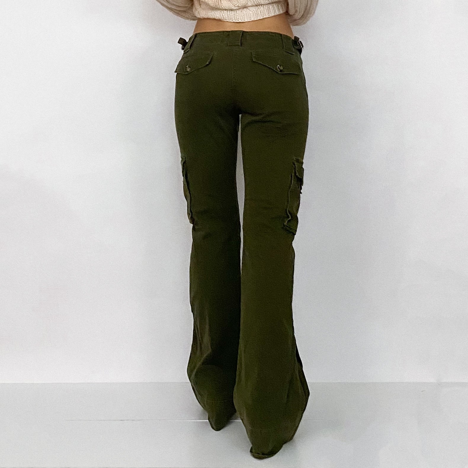 Y2K Olive Zipper Flare Cargos