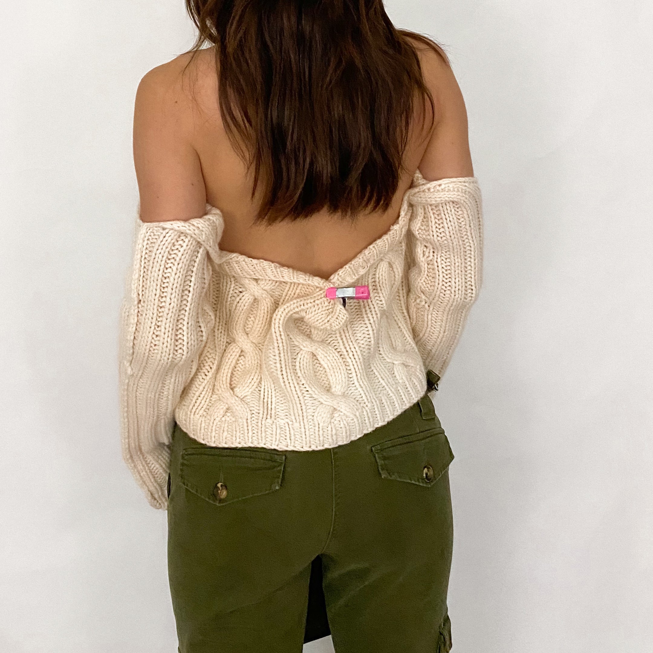 Y2K Off the Shoulder Cashmere Cropped Sweater