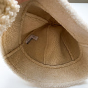 Y2K Tan Faux Suede and Fleece Bucket Hat