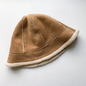 Y2K Tan Faux Suede and Fleece Bucket Hat
