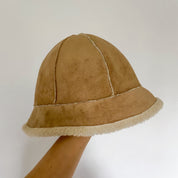 Y2K Tan Faux Suede and Fleece Bucket Hat