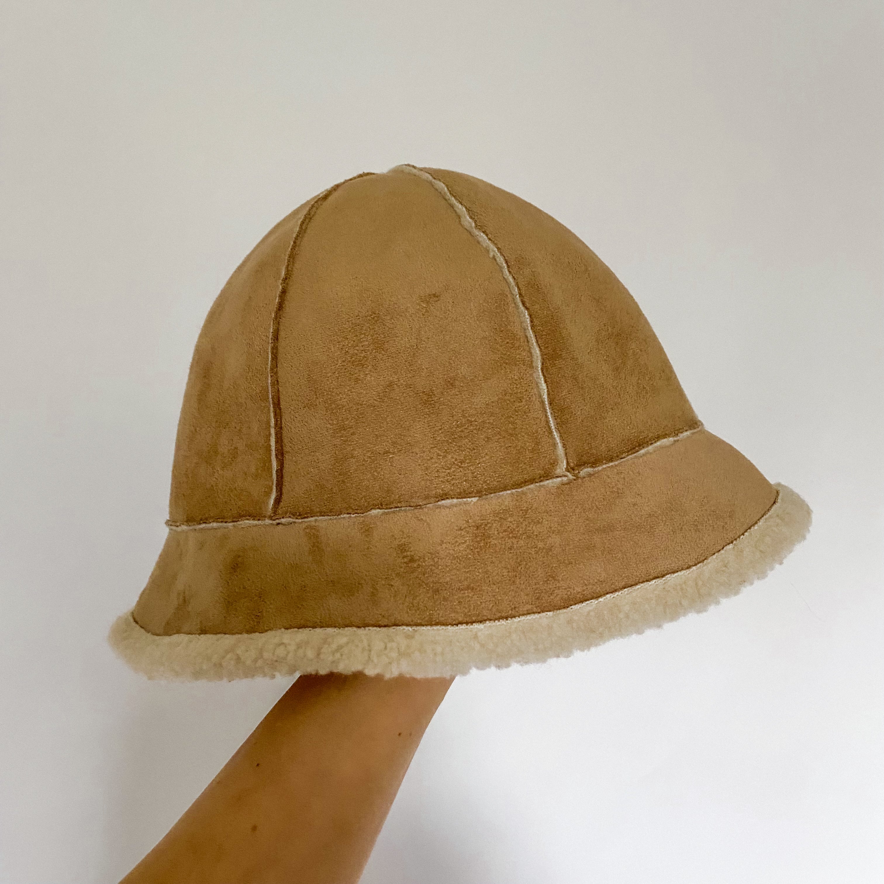 Y2K Tan Faux Suede and Fleece Bucket Hat
