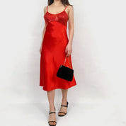 Red Silky Sequin Slip Dress - Medium