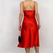 Red Silky Sequin Slip Dress - Medium