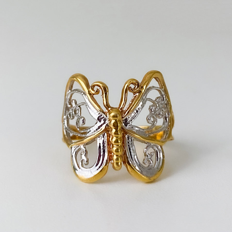 Gold and Silver Butterfly Ring - Size 13