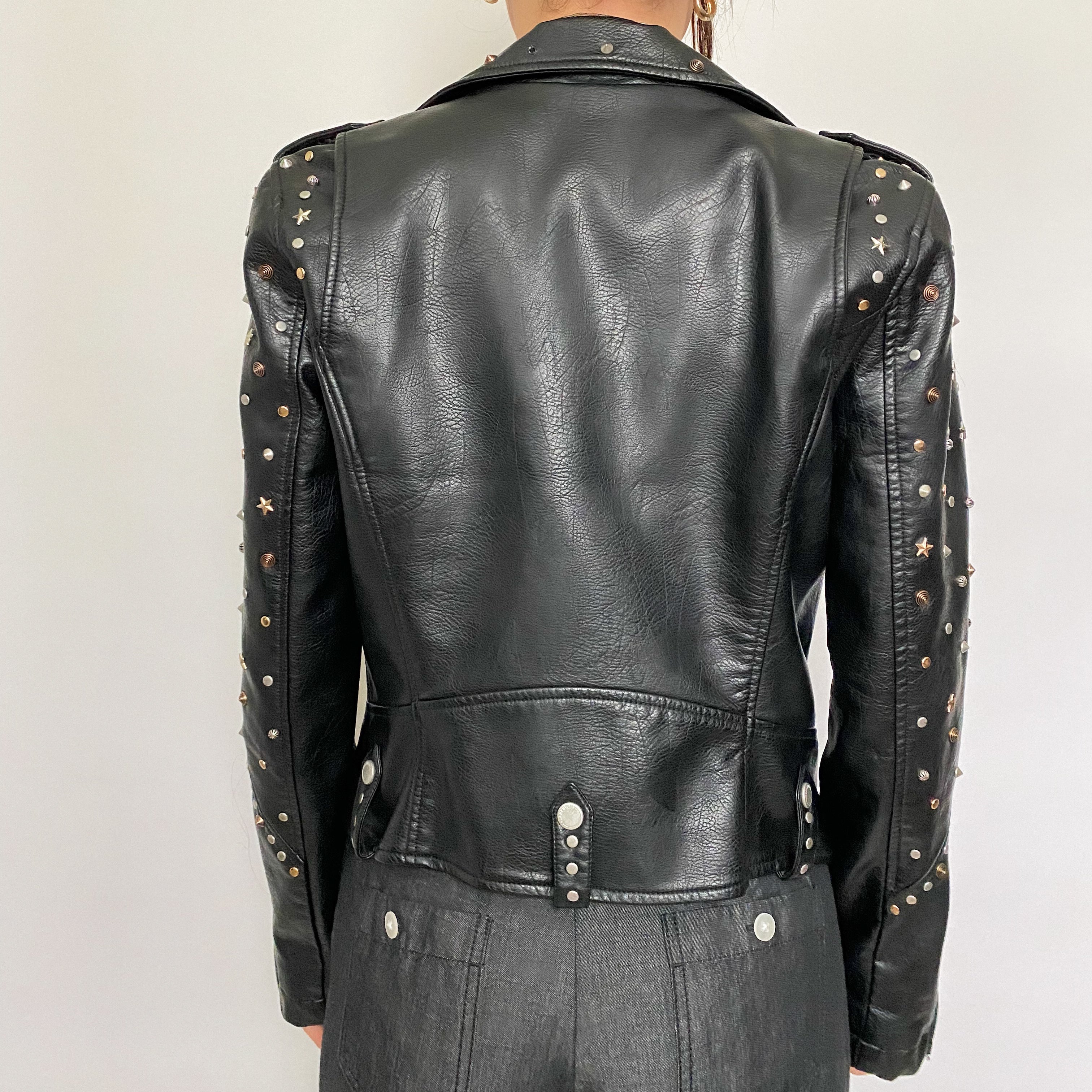 Blank NYC Star Studded Leather Moto Jacket in Black