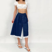 Vintage Eyelet and Denim Prairie Skirt - XS/S