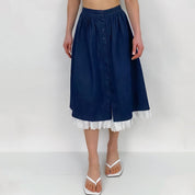 Vintage Eyelet and Denim Prairie Skirt - XS/S