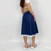 Vintage Eyelet and Denim Prairie Skirt - XS/S