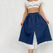 Vintage Eyelet and Denim Prairie Skirt - XS/S