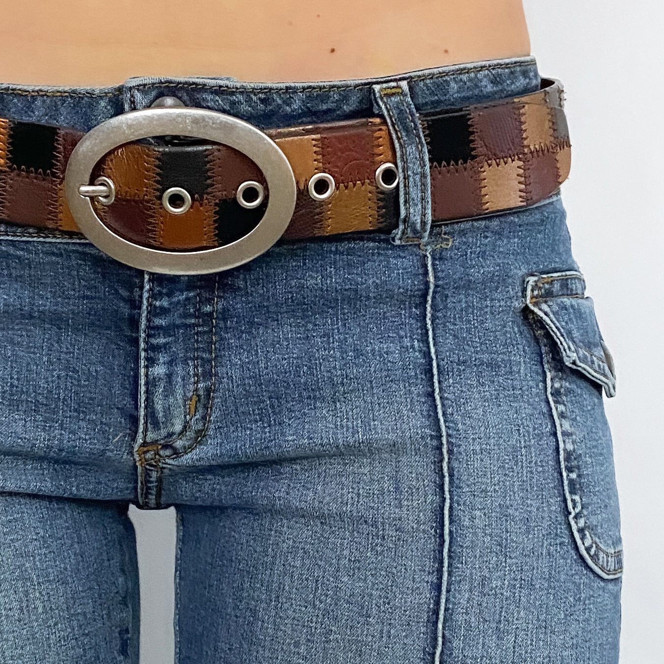 Fossil Brown Leather Patchwork Belt - Large
