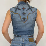 Vintage Denim Studded Vest - Small
