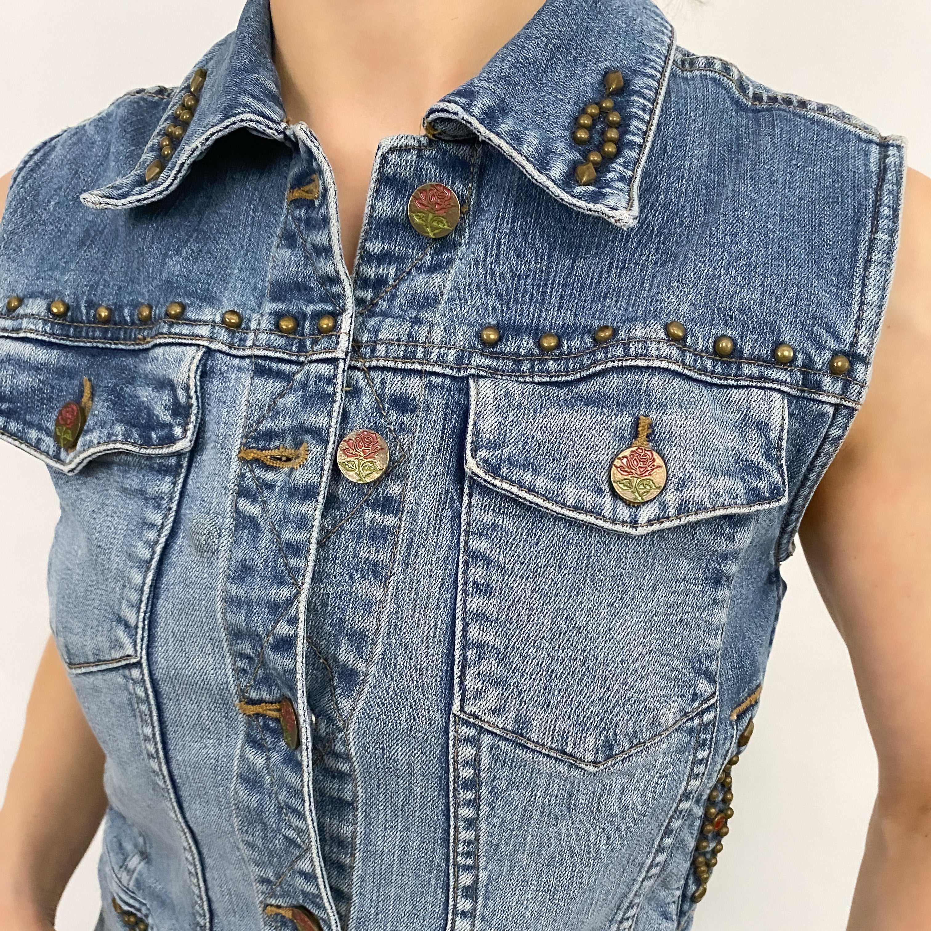 Vintage Denim Studded Vest - Small