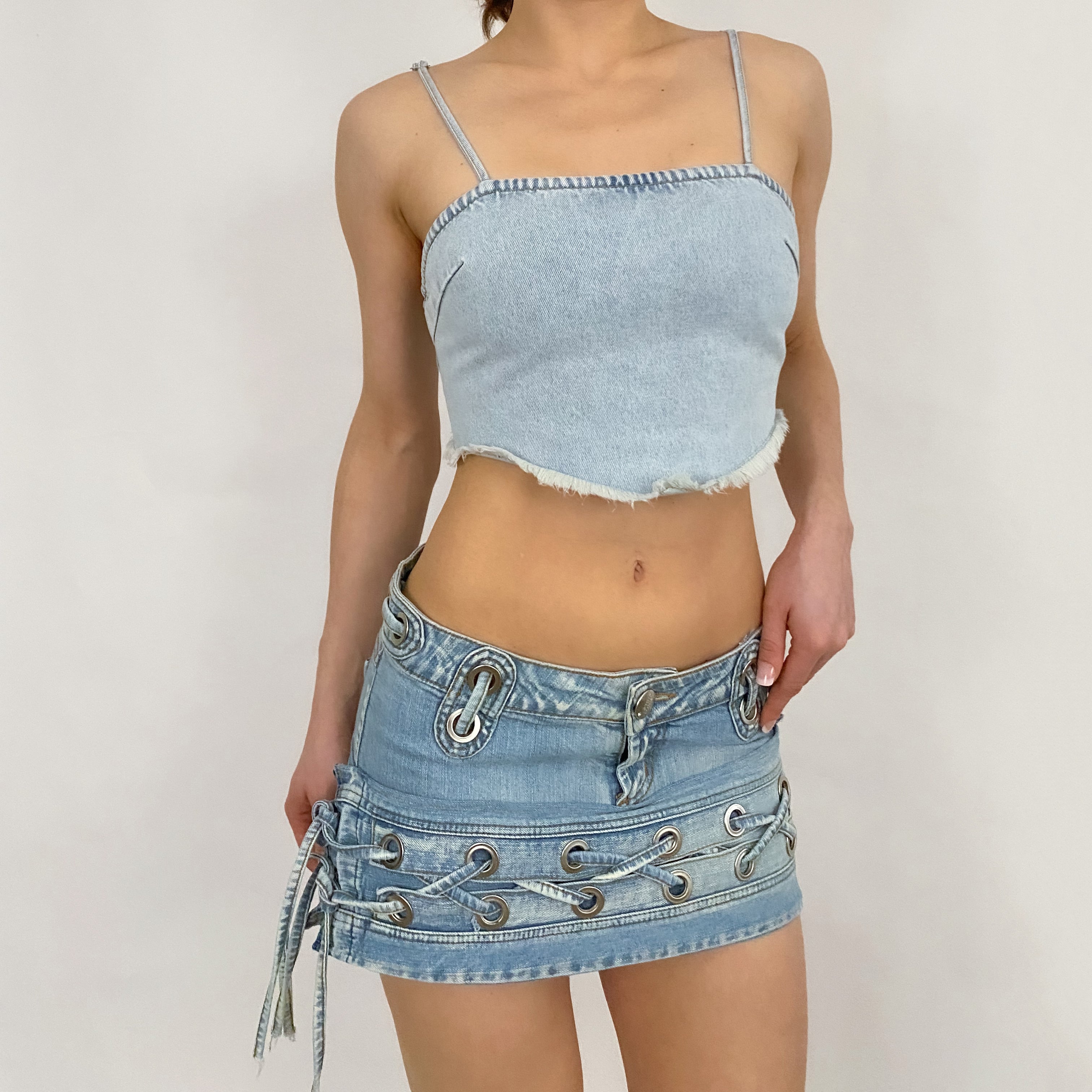 Denim Frayed Crop - Small