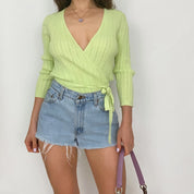 lime knit wrap top - large