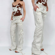 Y2K Cream Cargo Pants - Large