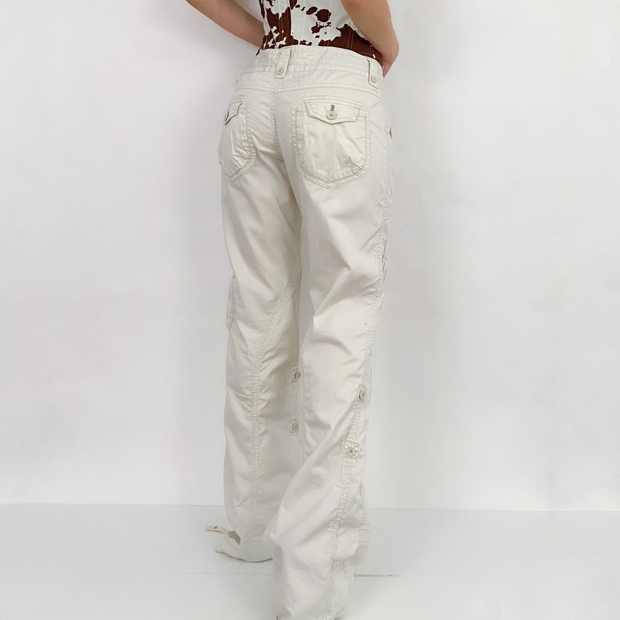 Y2K Cream Cargo Pants - Large