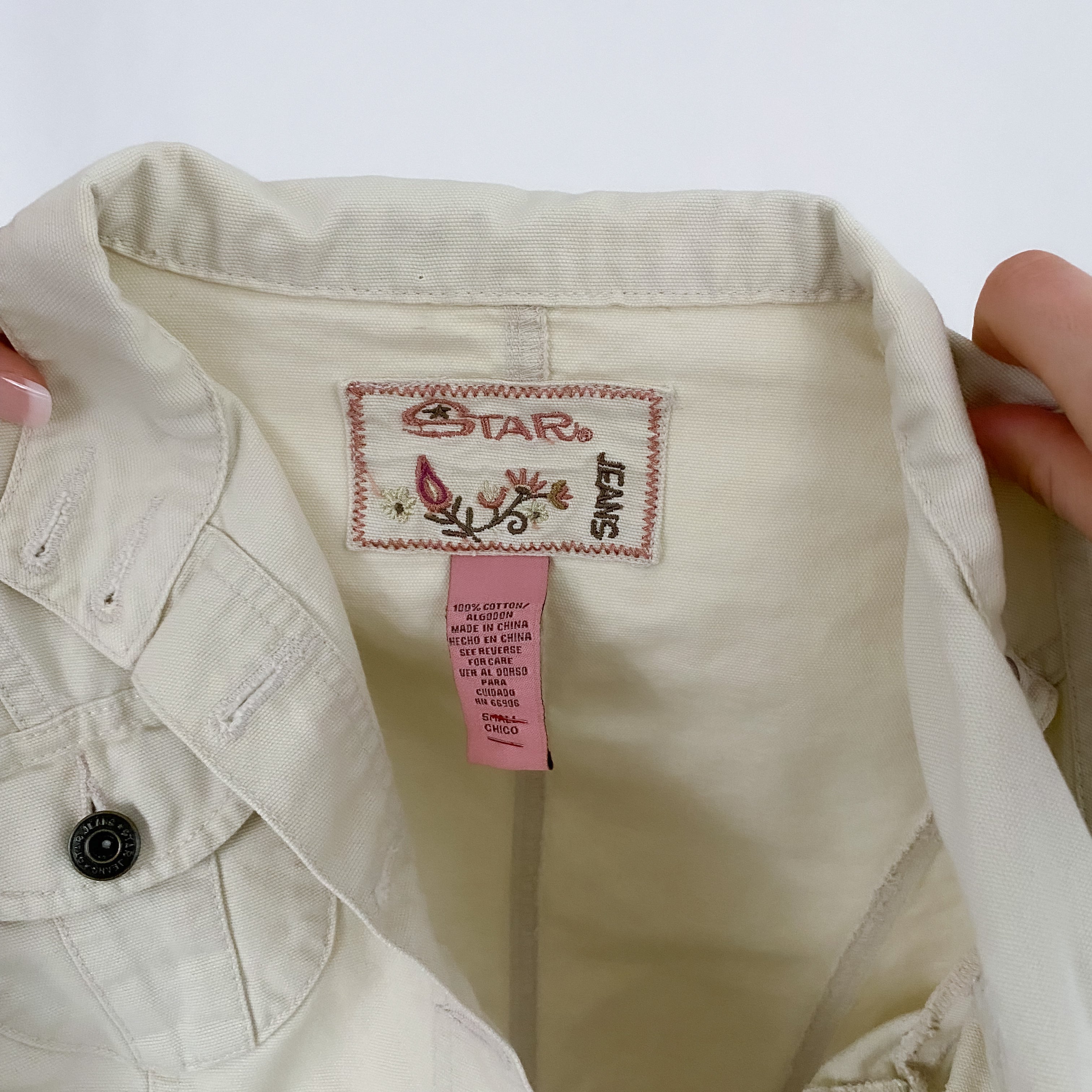 Cream Cropped Denim Jacket - Small