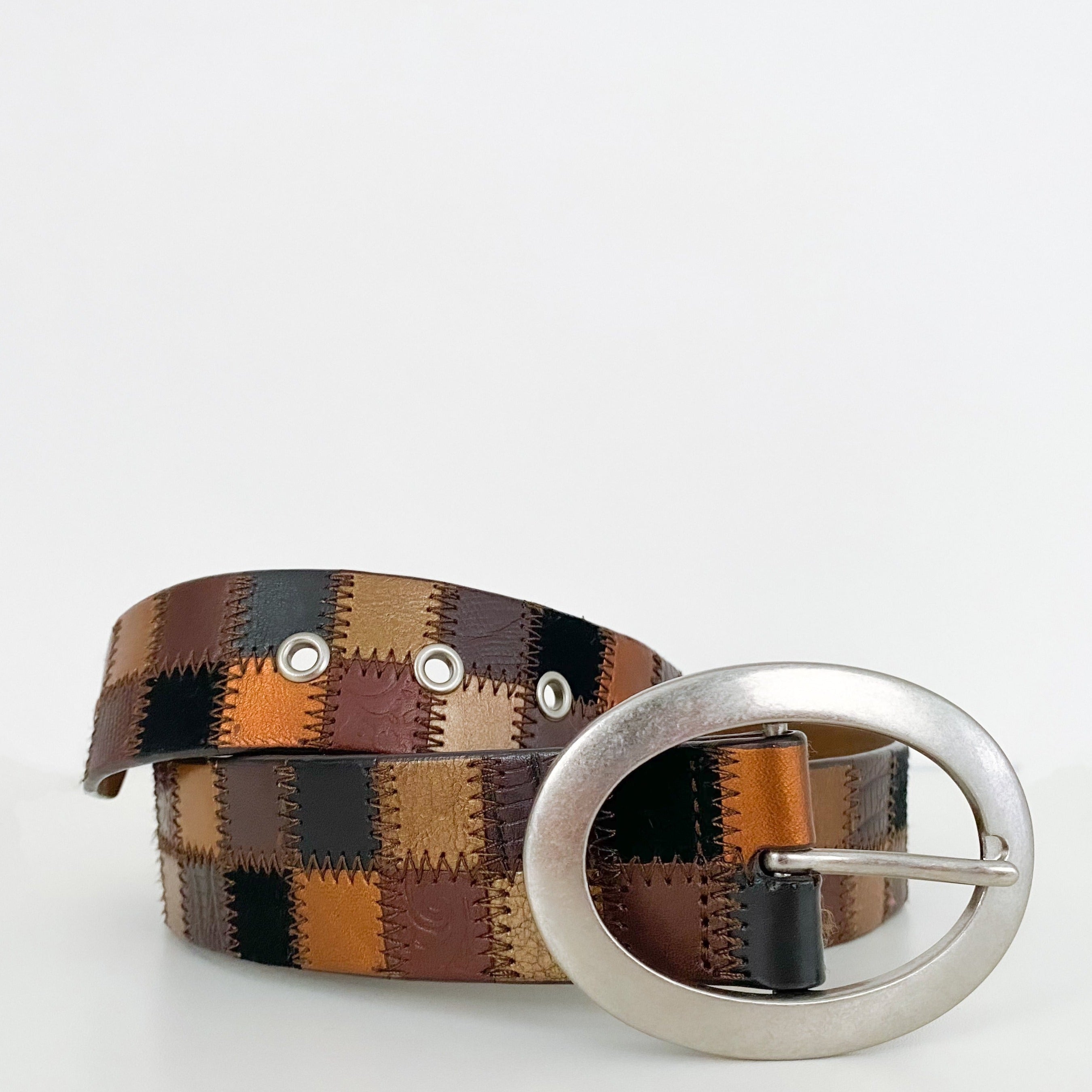 Fossil Brown Leather Patchwork Belt - Large
