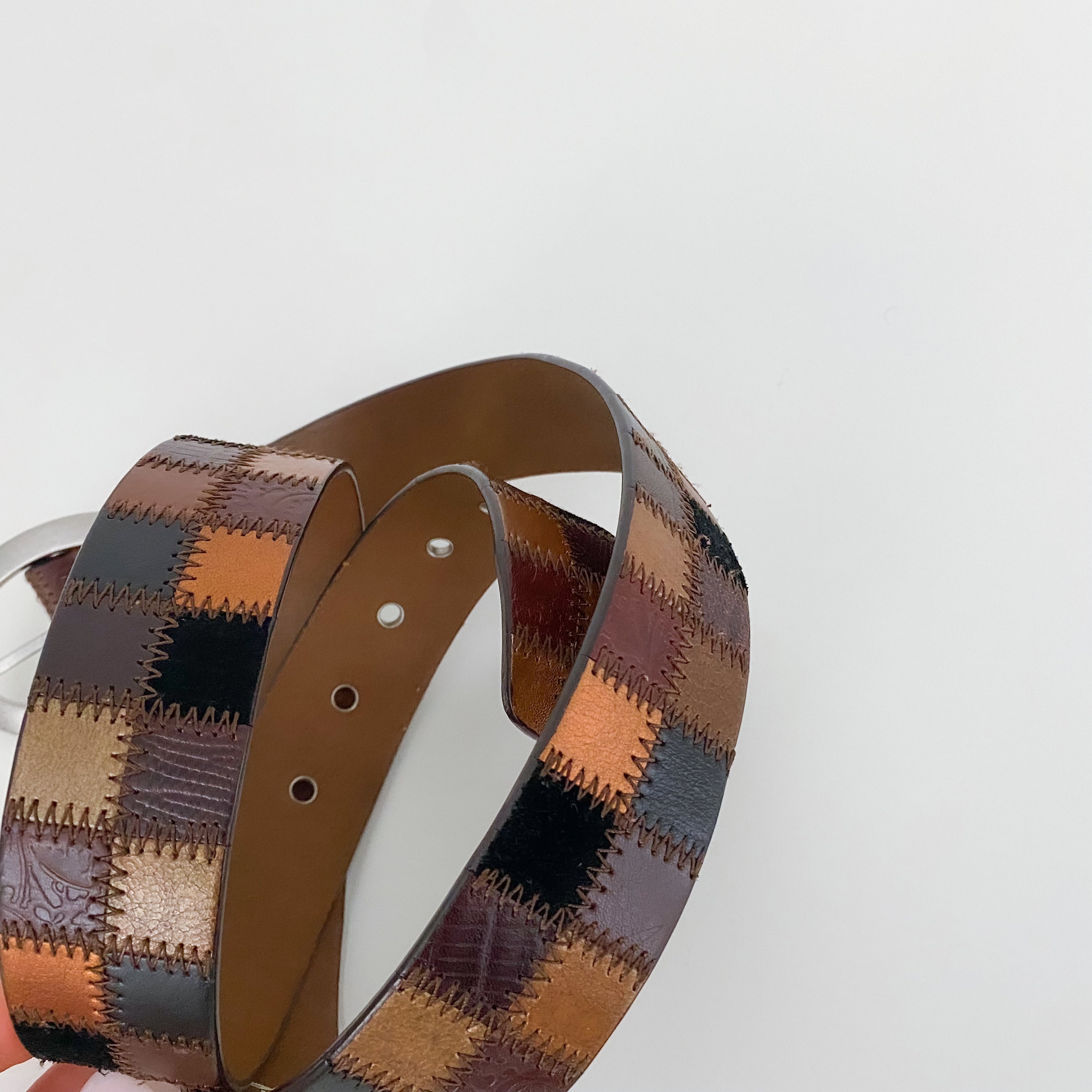Fossil Brown Leather Patchwork Belt - Large