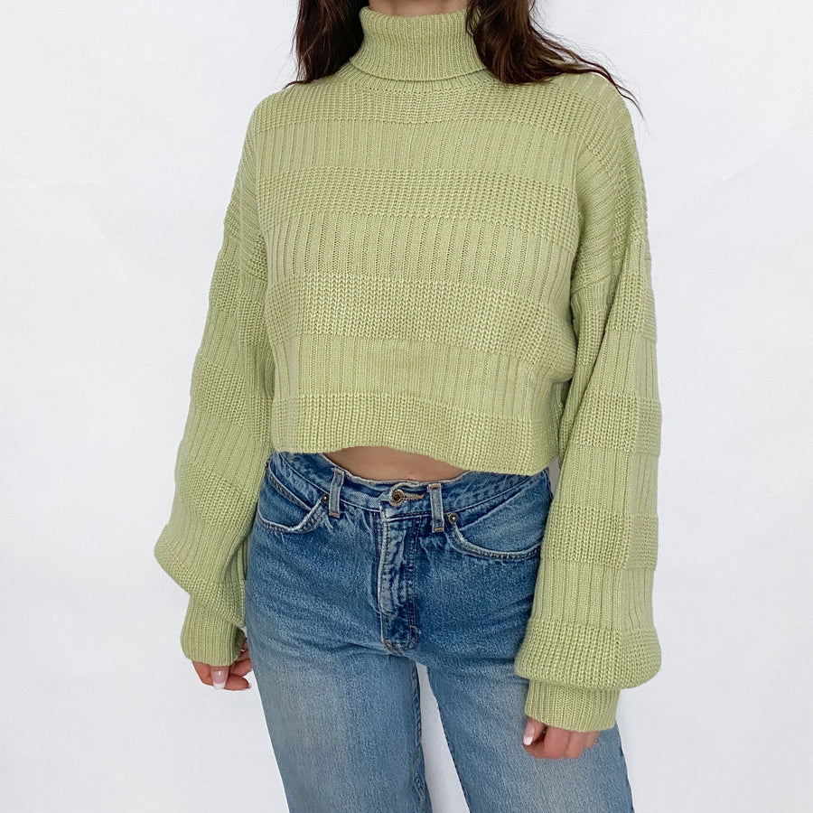 Cropped Mint Turtleneck Sweater