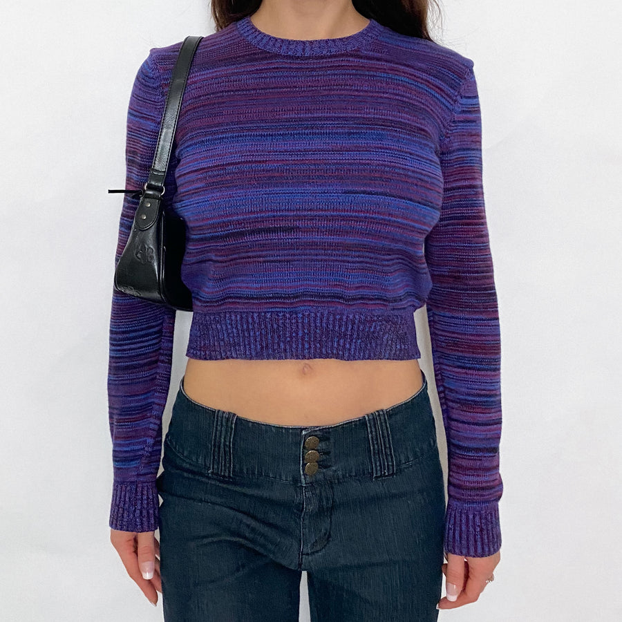 Purple and Blue Striped Cropped Sweater