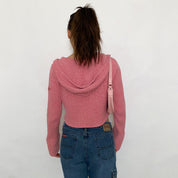 Y2K Pink Cropped DKNY Hooded Sweater