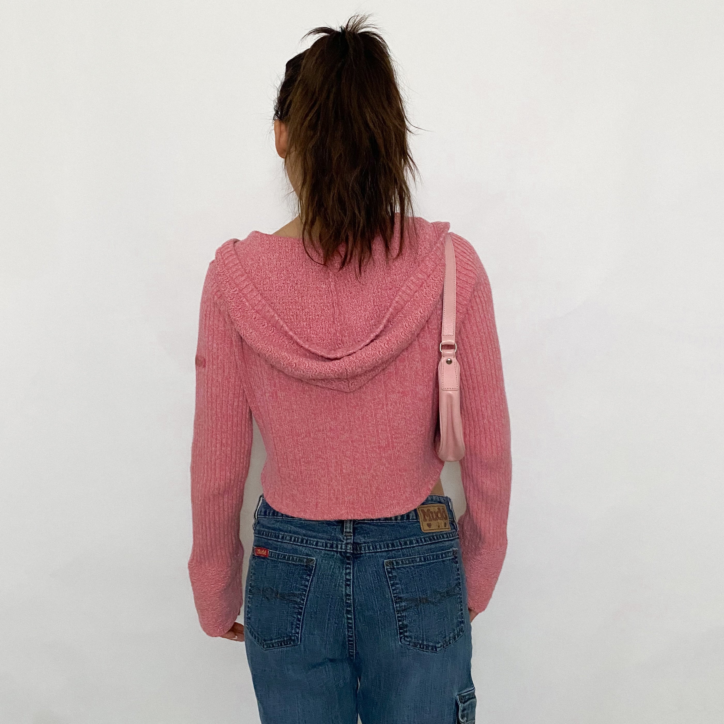 Y2K Pink Cropped DKNY Hooded Sweater