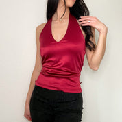 Red 90s Silky Halter Top