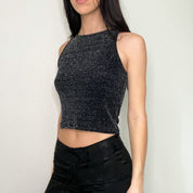 Vintage Black Glitter Cropped Tank