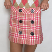 Vintage Pink Argyle and Plaid Prep Mini Skirt Set