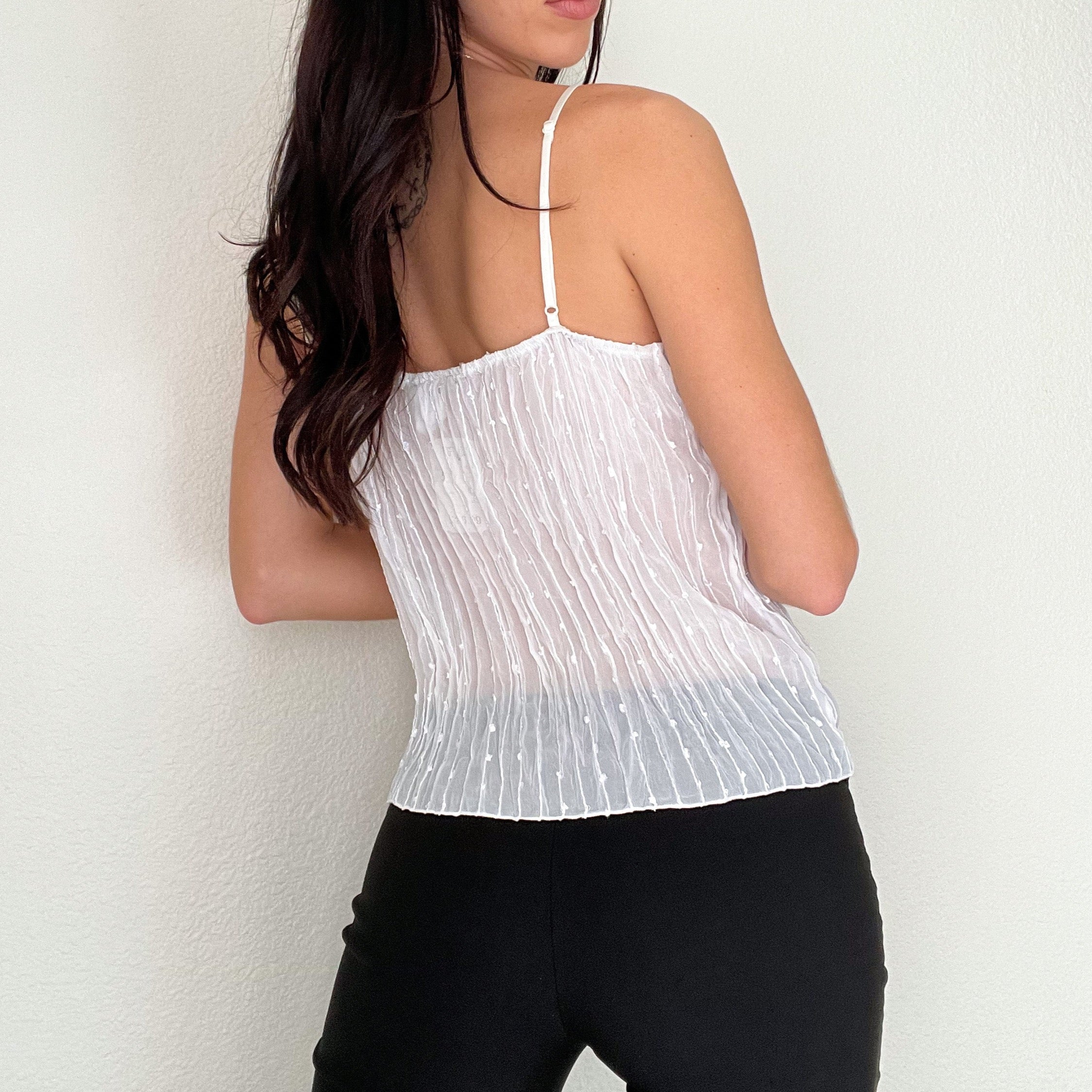 White Y2K Mesh Sequin Tank Top