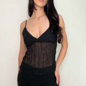 Black Y2K Mesh Sequin Tank Top