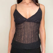 Black Y2K Mesh Sequin Tank Top